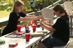 Jennifer and Laura playing stacking game