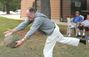 Hans throwing the rock