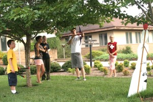 Shooting nerf crossbow at Walter Tell's apple