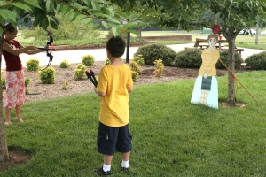 Shooting nerf crossbow at Walter Tell's apple