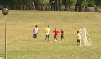 Kids plaiying soccer